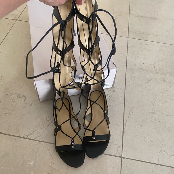 Ivanka Trump Black Lace-Up Sandals - Picture 1 of 6